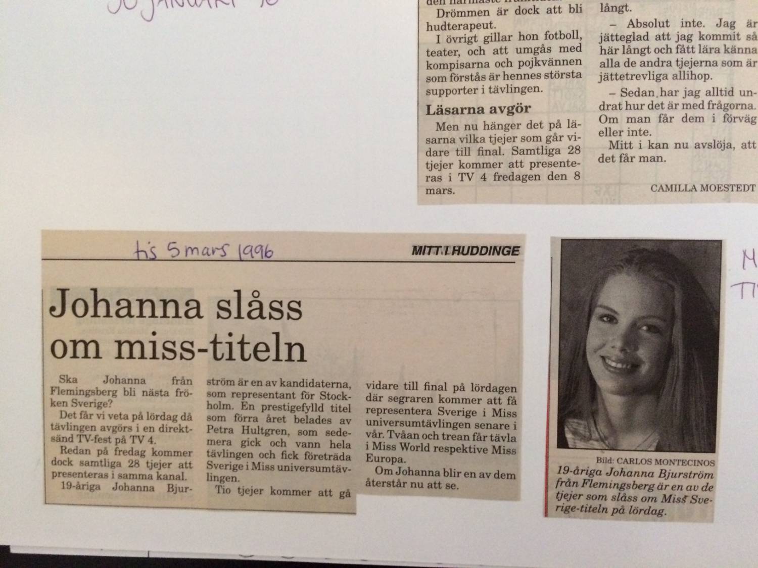 Johanna slåss om titeln Fröken Sverige huddinge tidningen 1996