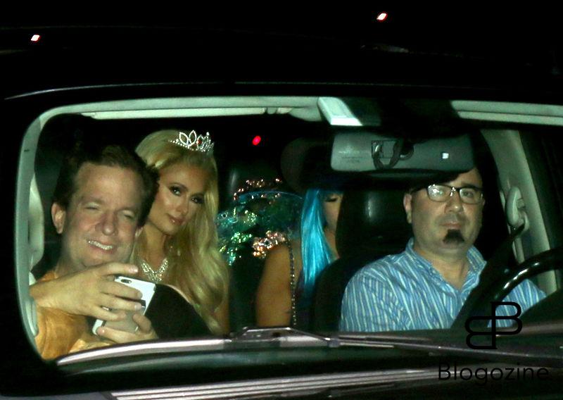 158912, Paris Hilton arrives at Adam Levine's Halloween Party dressed as a lime-green Angel. Her driver adjusted her wings before she faced the cameras. Los Angeles, California - Monday October 31 2016. Photograph: © MHD, PacificCoastNews. Los Angeles Office (PCN): +1 310.822.0419 UK Office (Photoshot): +44 (0) 20 7421 6000 sales@pacificcoastnews.com FEE MUST BE AGREED PRIOR TO USAGE